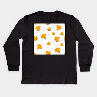 Autumn leaves pattern with grey umbrellas Kids Long Sleeve T-Shirt